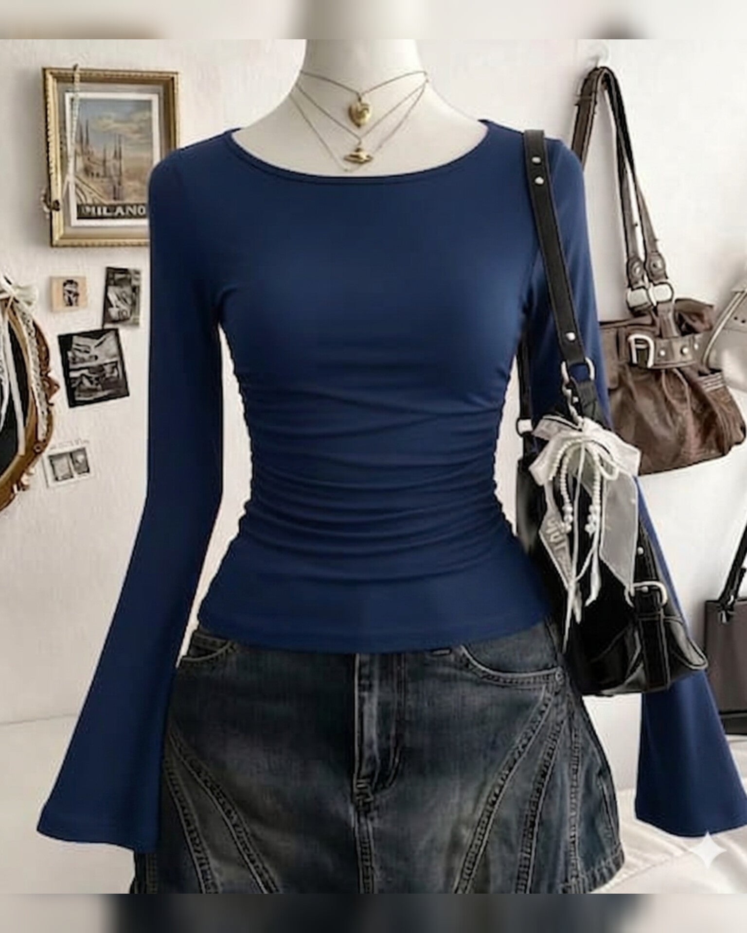 Boat Neck Flare Sleeves