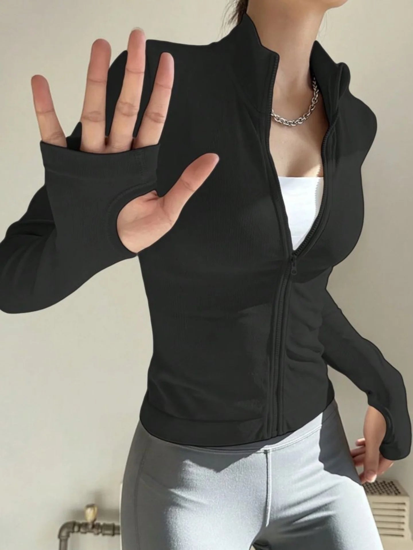 Black Zipper Thumbhole FS