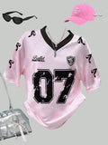 Graphic (07) Contrast V-Neck Oversized Tee
