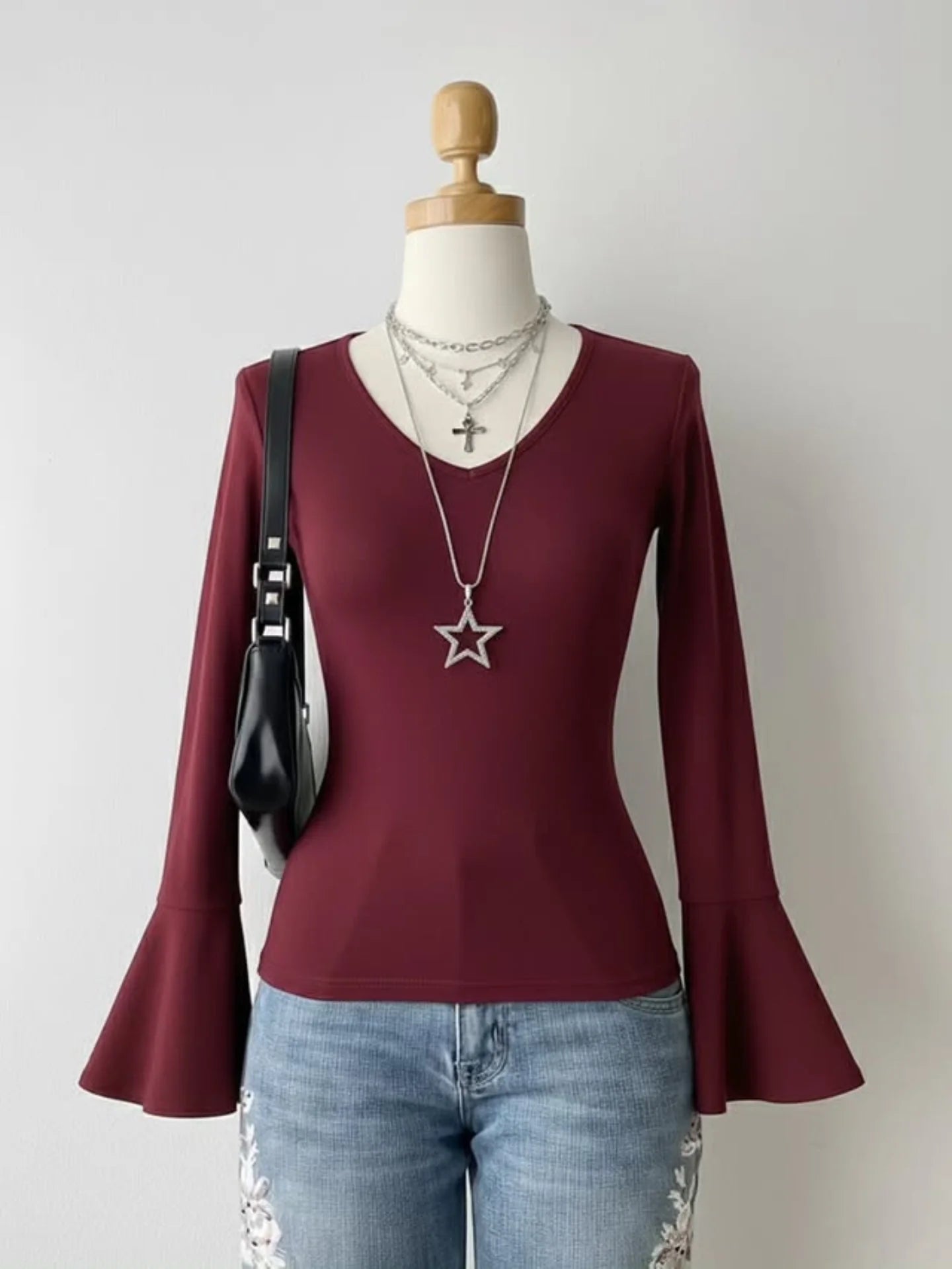 V Neck Flare Sleeves FS