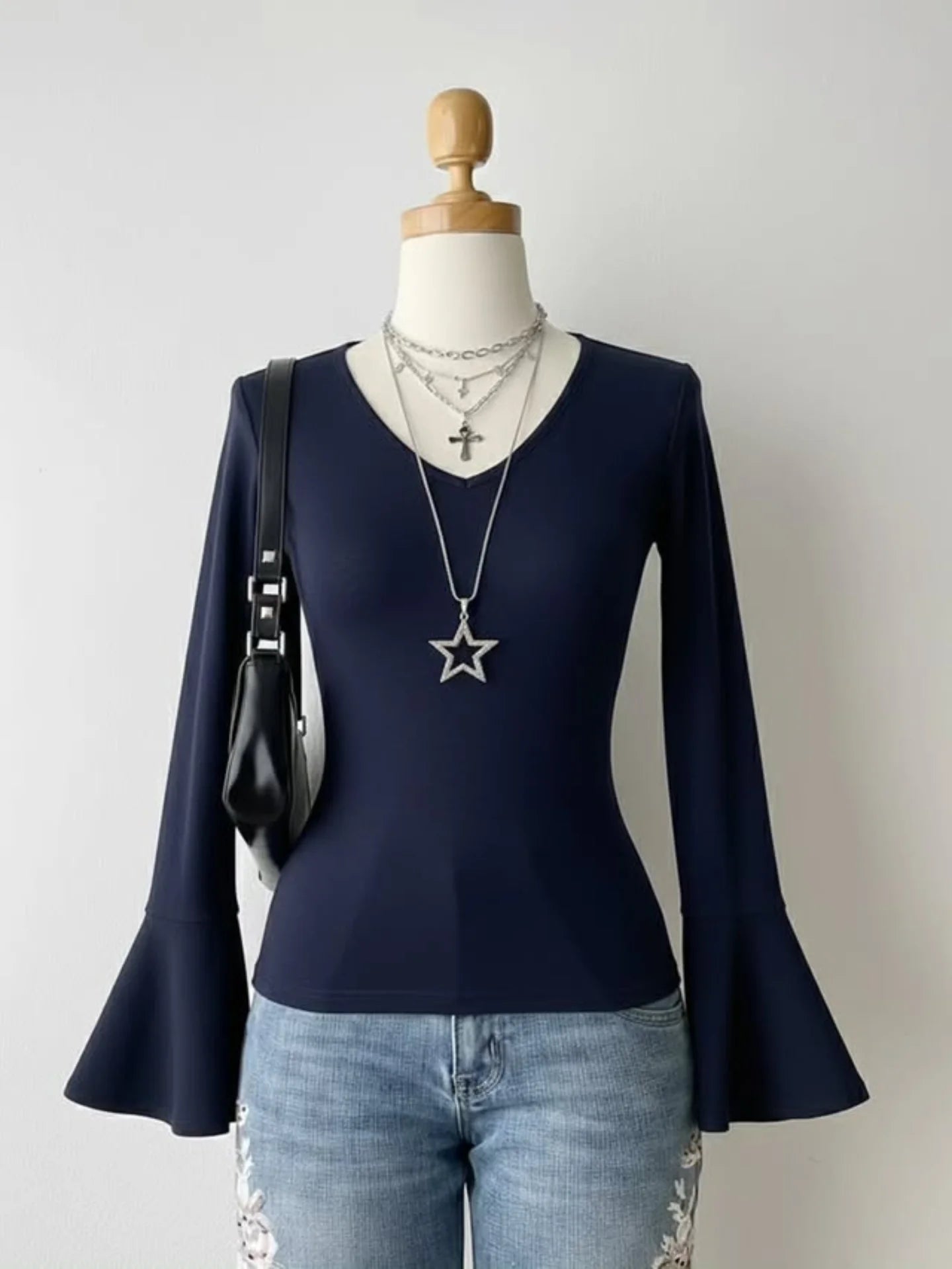 V Neck Flare Sleeves FS