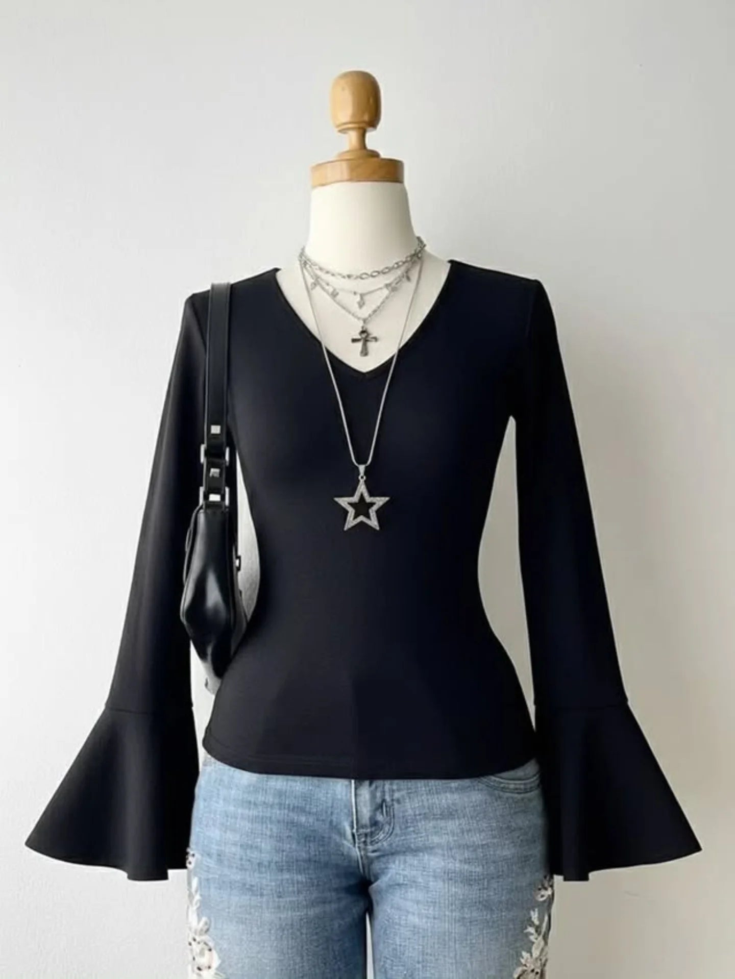 V Neck Flare Sleeves FS