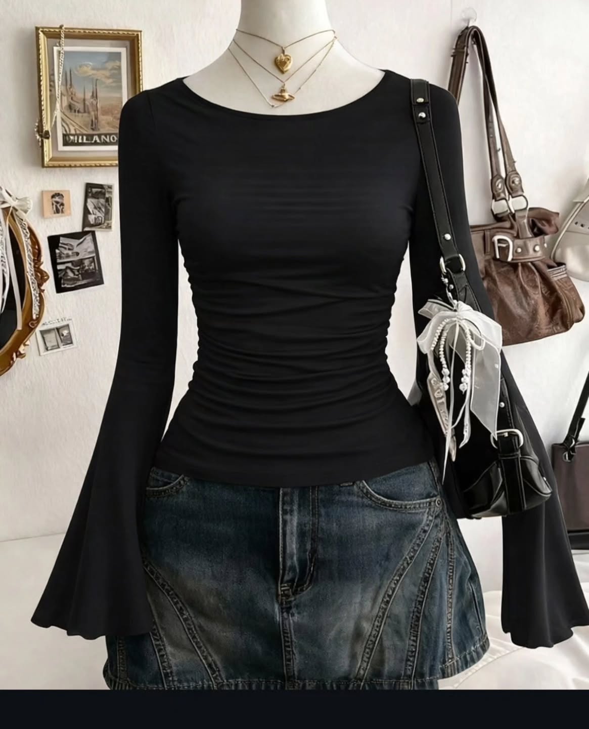 Boat Neck Flare Sleeves