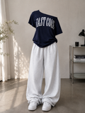 Navy-Blue Oversized Tee With Grey Wide Leg Trouser